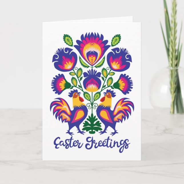 Tarjeta Folclore de Pascua con 2 gallos Personalizado tarj (Anverso)