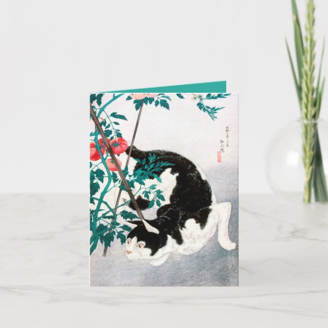 TARJETA FOLDEADA : WOODBLOCK JAPONÉS: Gato con tom (Anverso)