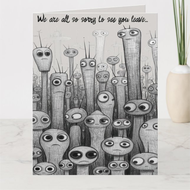Tarjeta Folded Editable Sad Aliens Farewell (Anverso)