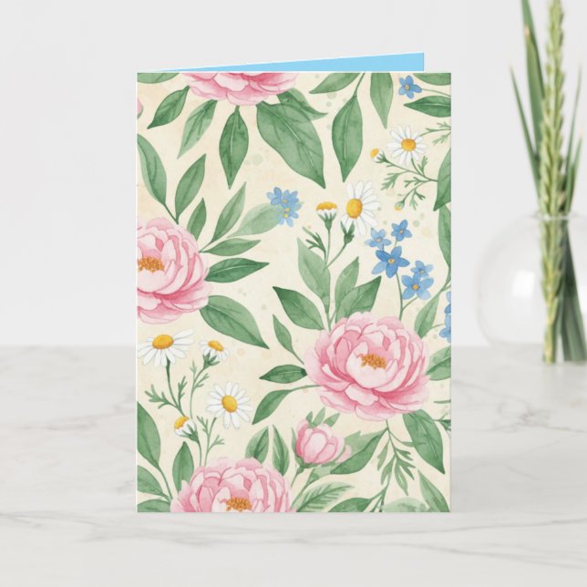 Tarjeta Folded Greeting Card Blank Floral Spring Pattern (Anverso)
