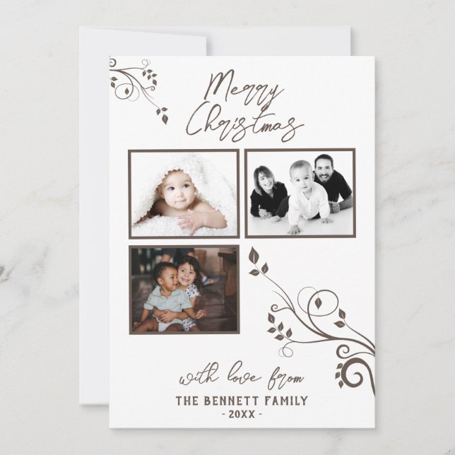 Tarjeta Foliage moderno 3 Navidades Collages de fotos (Anverso)