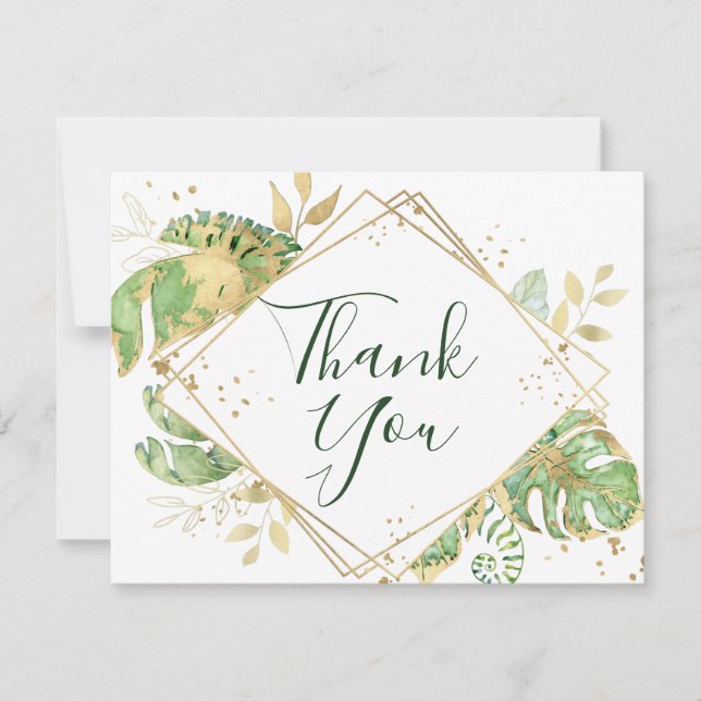 Tarjeta Foliage Tropical & Gold Geometric Gracias (Anverso)