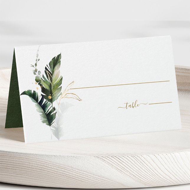Tarjeta Foliage Tropical Green Gold Boda Place Card (Subido por el creador)