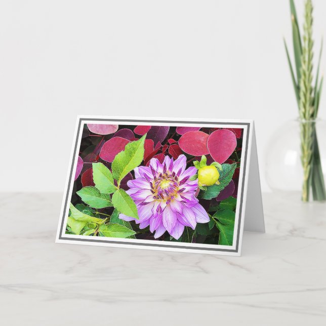 Tarjeta Foliage verde y rojo violeta de Dahlia (Anverso)