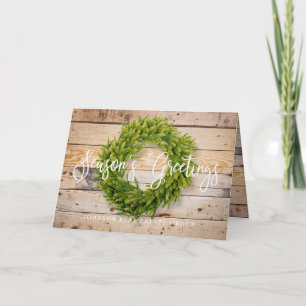 Tarjeta Foliage Wreath Barn Wood Season Saludos