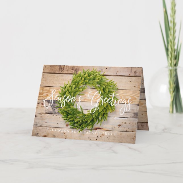 Tarjeta Foliage Wreath Barn Wood Season Saludos (Anverso)