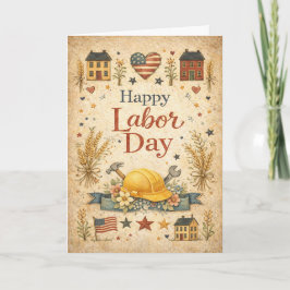 Tarjeta Folk Art Patriotic Happy Labor Day