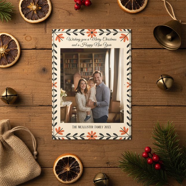 Tarjeta Folk Art Scandinavian Christmas Photo Holiday (Subido por el creador)