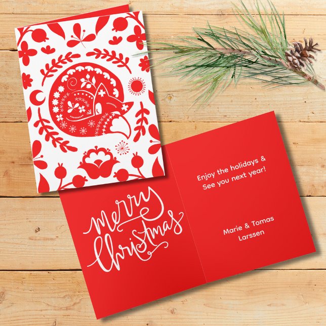 Tarjeta Folk Art Sleeping Fox Merry Christmas Holiday Card (Subido por el creador)