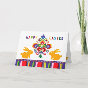 Tarjeta Folklore de Pascua con 2 conejitos 🐰 texto Person
