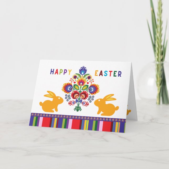 Tarjeta Folklore de Pascua con 2 conejitos 🐰 texto Person (Anverso)