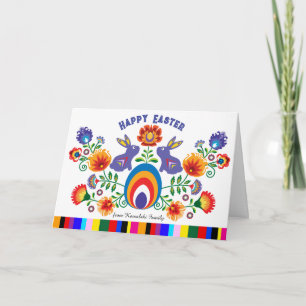 Tarjeta 🐰 Folklore 🐇 Pascua con 2 conejillos,