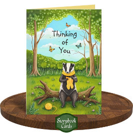 Tarjeta Folksy Forest Badger Crochet Sock piensa en ti