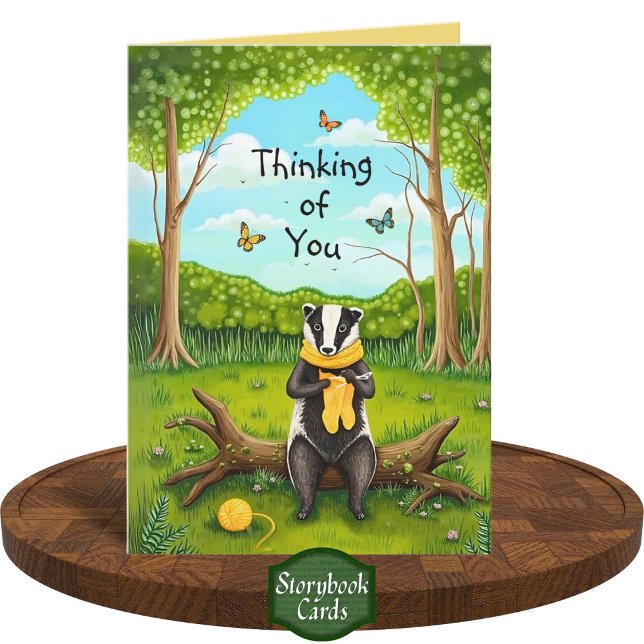 Tarjeta Folksy Forest Badger Crochet Sock piensa en ti (Subido por el creador)