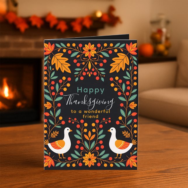 Tarjeta Folksy Geese y Otoño deja el día de Acción de Grac (Subido por el creador)