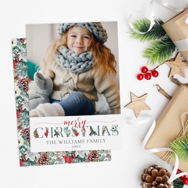 Tarjeta Follaje Festivo Feliz Navidad Saludo Floral (Subido por el creador)