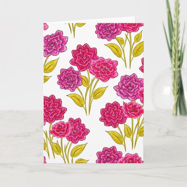 Tarjeta Fondo con Patrón Floral Rosa Intenso (Anverso)