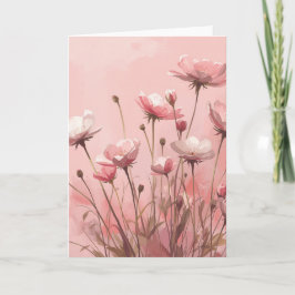 Tarjeta Fondo de color rosa en polvo con amapolas lobo