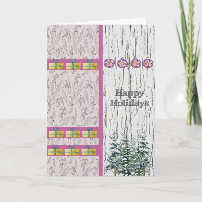 Tarjeta Fondo de madera Rustic Happy Holidays Card (Anverso)