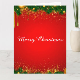 Tarjeta Fondo Navideño Rojo Festivo Con Adornos Dorados