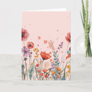 Tarjeta Fondo rosa en polvo con amapolas, flores silvestre