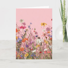 Tarjeta Fondo Rosa Polvo con Flores Silvestres