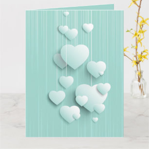 Tarjeta Fondo verde claro con corazones blancos 3D