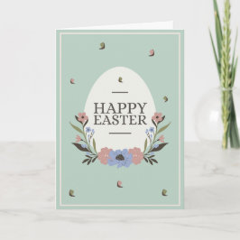 Tarjeta Fondo verde pálido con un huevo blanco y flores