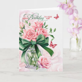 Tarjeta for Aunt's Birthday Pink Roses and Butterflies