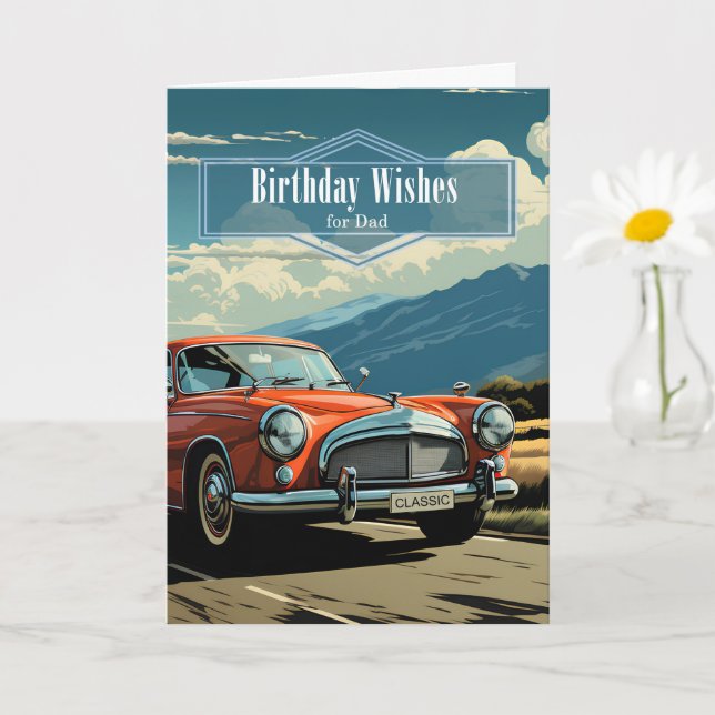 Tarjeta for Dad Birthday Classic Car in Retro Style (Planta pequeña)