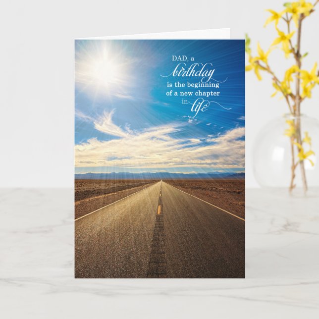 Tarjeta for Dad Birthday Endless Road with Blue Sky (flor amarilla)