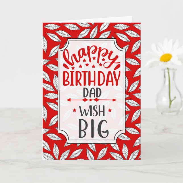 Tarjeta for Dad Birthday Wish Big Red Botanical Typography (Planta pequeña)
