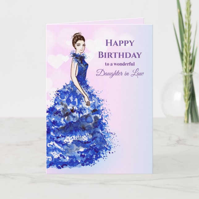 Tarjeta For Daughter in Law on Birthday Sparkly Blue Gown (Anverso)