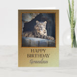 Tarjeta For Grandson a Birthday with a snow leopard<br><div class="desc">A birthday card for a Grandson showing a regal snow leopard lying in his cave.</div>