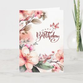 Tarjeta for Her Birthday Botanical with Peach Magnolias