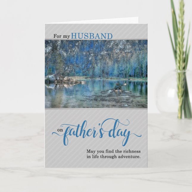 Tarjeta for Husband Father's Day Kayak on the Lake (Anverso)