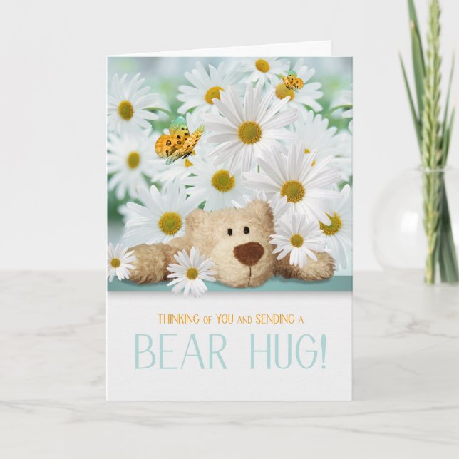 Tarjeta for Kids Sympathy Teddy Bear Hug and Daisies (Anverso)