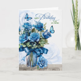 Tarjeta for Life Partner Birthday Vase of Blue Roses