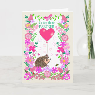 Tarjeta For Partner Valentine with a Cute Hedgehog