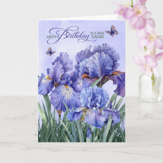 Tarjeta for Teacher Purple Iris with Butterflies Birthday