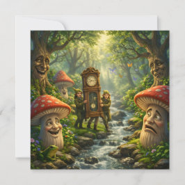 Tarjeta Forest mushroom and gnome clock birthday card