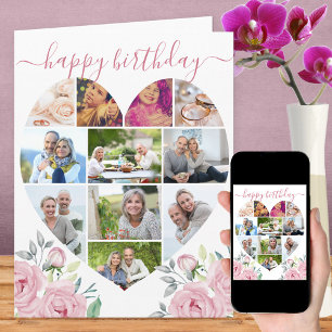Tarjeta Forma de corazón 11 Collage de fotos Pink Peony Cu