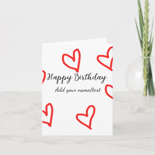 Tarjeta Forma de corazón rojo feliz cumpleaños agregar tex (Anverso)