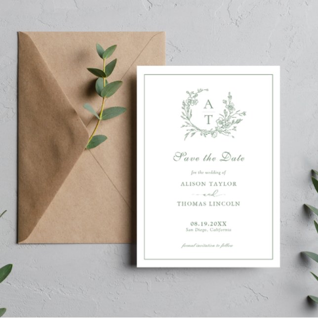 Tarjeta Formal de Crest Sage Green para Guardar la (Subido por el creador)