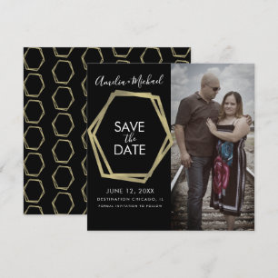 Tarjeta Formas Geométricas Doradas Save the Date