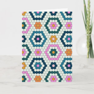 Tarjeta Formas Hexagón Cuto Patrón de mosaico Retro Verde