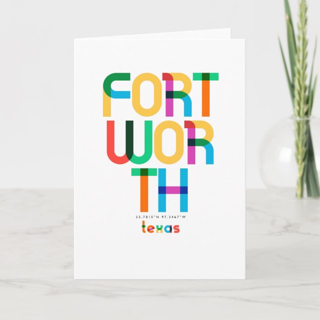 Tarjeta Fort Worth Texas Mid Century, Pop Art, (Anverso)