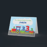 Tarjeta Foster Brother 3er Birthday Colorful Train Track<br><div class="desc">Podemos ver un tren colorido corriendo en su pista en la parte delantera de esta tarjeta que se puede personalizar con el nombre del celebrante. En esta carta sería tu querido hermano adoptivo quien lo es. ¡Así que llévale esta tarjeta hoy!</div>