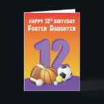 Tarjeta Foster Daughter 12th Birthday Sports Balls<br><div class="desc">Celebra el cumpleaños 12 de tu hija de acogida con esta tarjeta de diversión para todos los aficionados al deporte. Definitivamente le gustará esta carta si le gustan los deportes y las pelotas deportivas.</div>