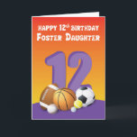 Tarjeta Foster Daughter 12th Birthday Sports Balls<br><div class="desc">Celebra el cumpleaños 12 de tu hija de acogida con esta tarjeta de diversión para todos los aficionados al deporte. Definitivamente le gustará esta carta si le gustan los deportes y las pelotas deportivas.</div>